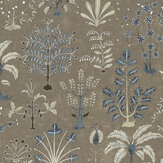 Cynthia Wallpaper - Mushroom and Blue - by Josephine Munsey. Click for more details and a description.