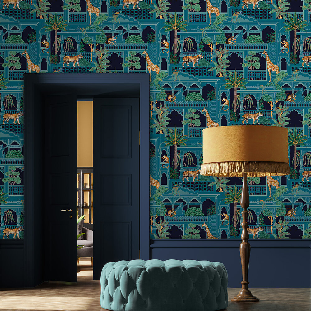 Animahal Wallpaper - Navy - by Graham & Brown
