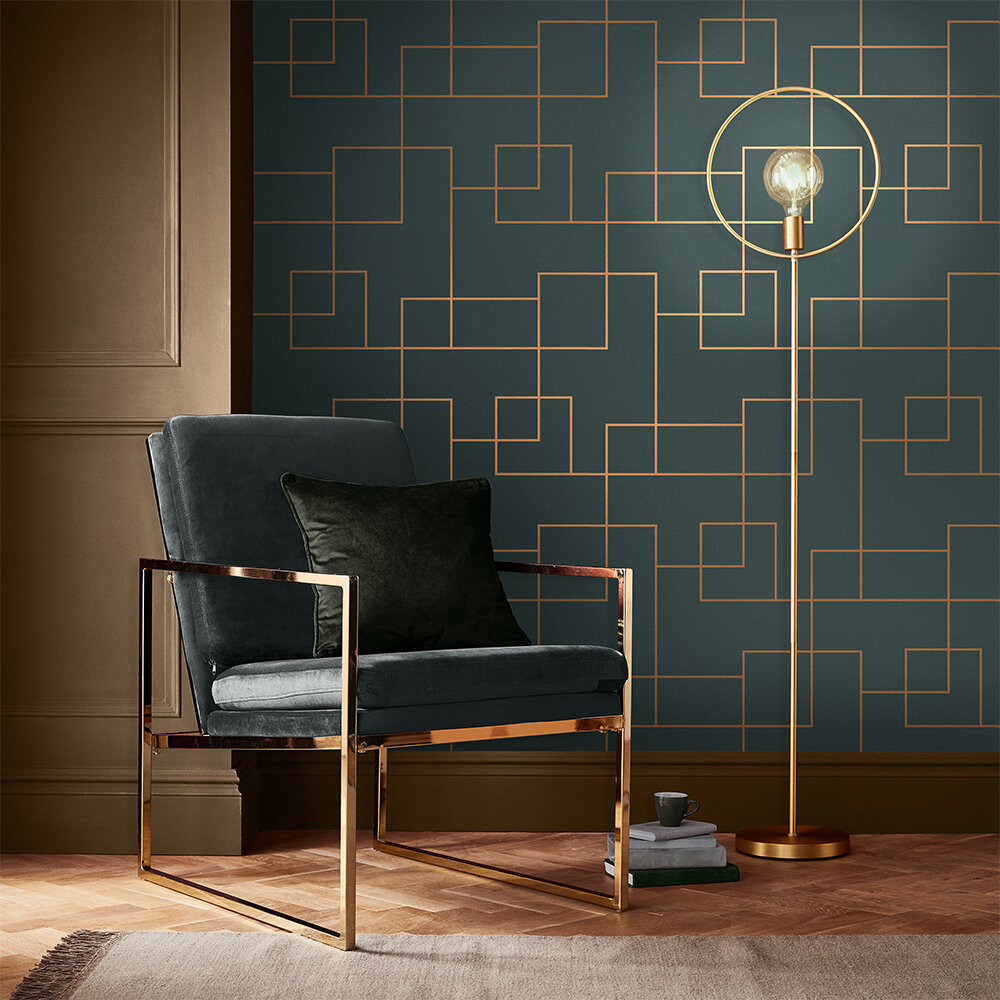 Primo Wallpaper - Teal - by Graham & Brown