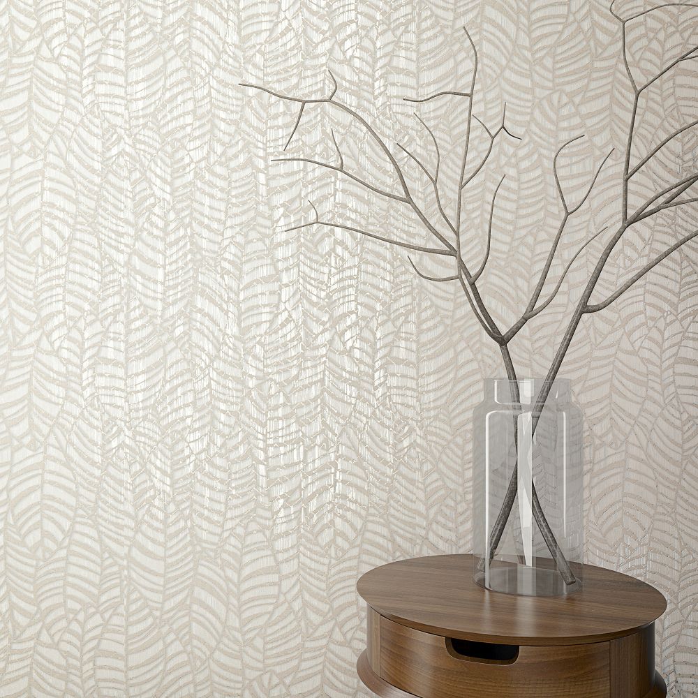 Serene Leaves Wallpaper - Champagne - by Galerie