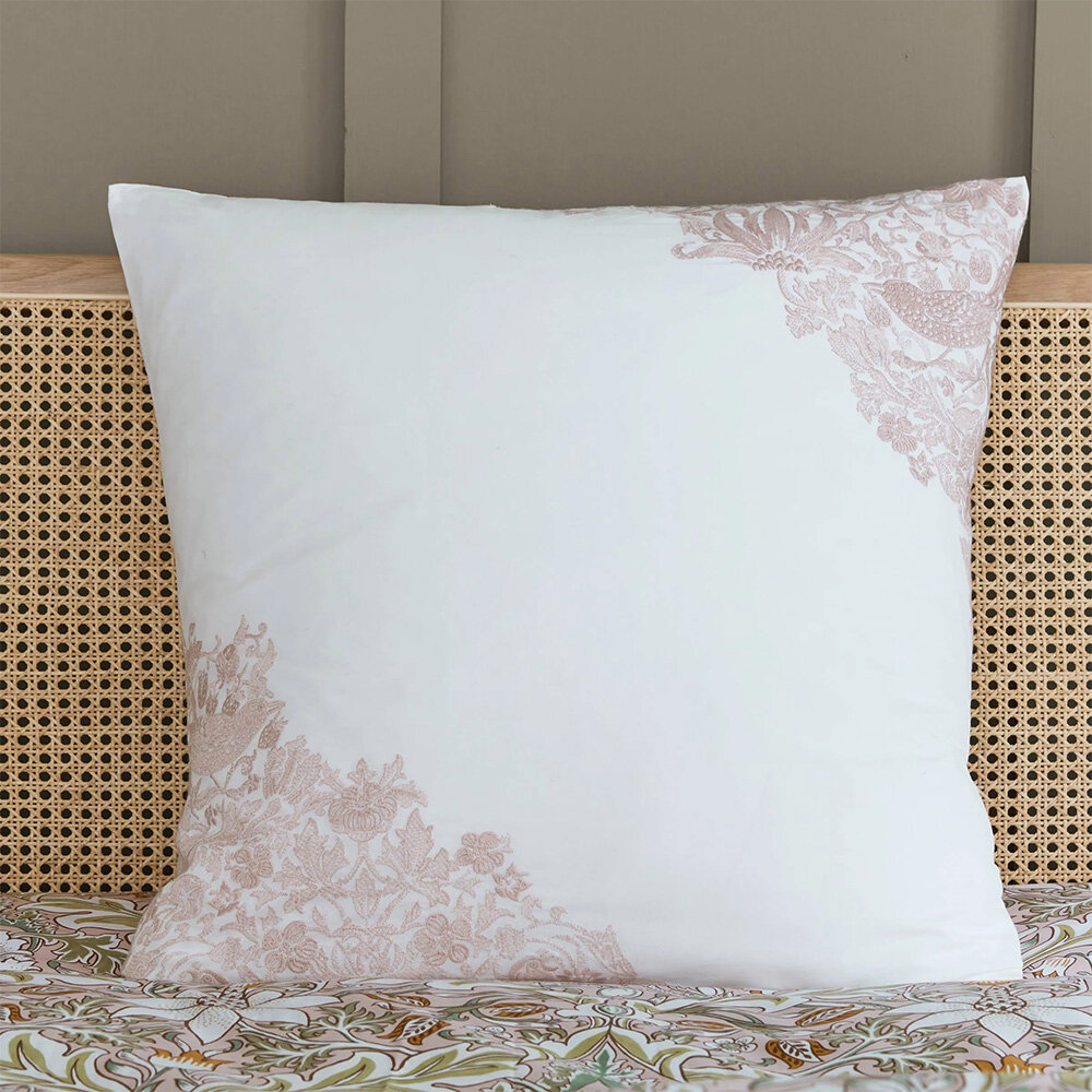 Strawberry Thief Severne Square Pillowcase - Cochineal Pink - by Morris