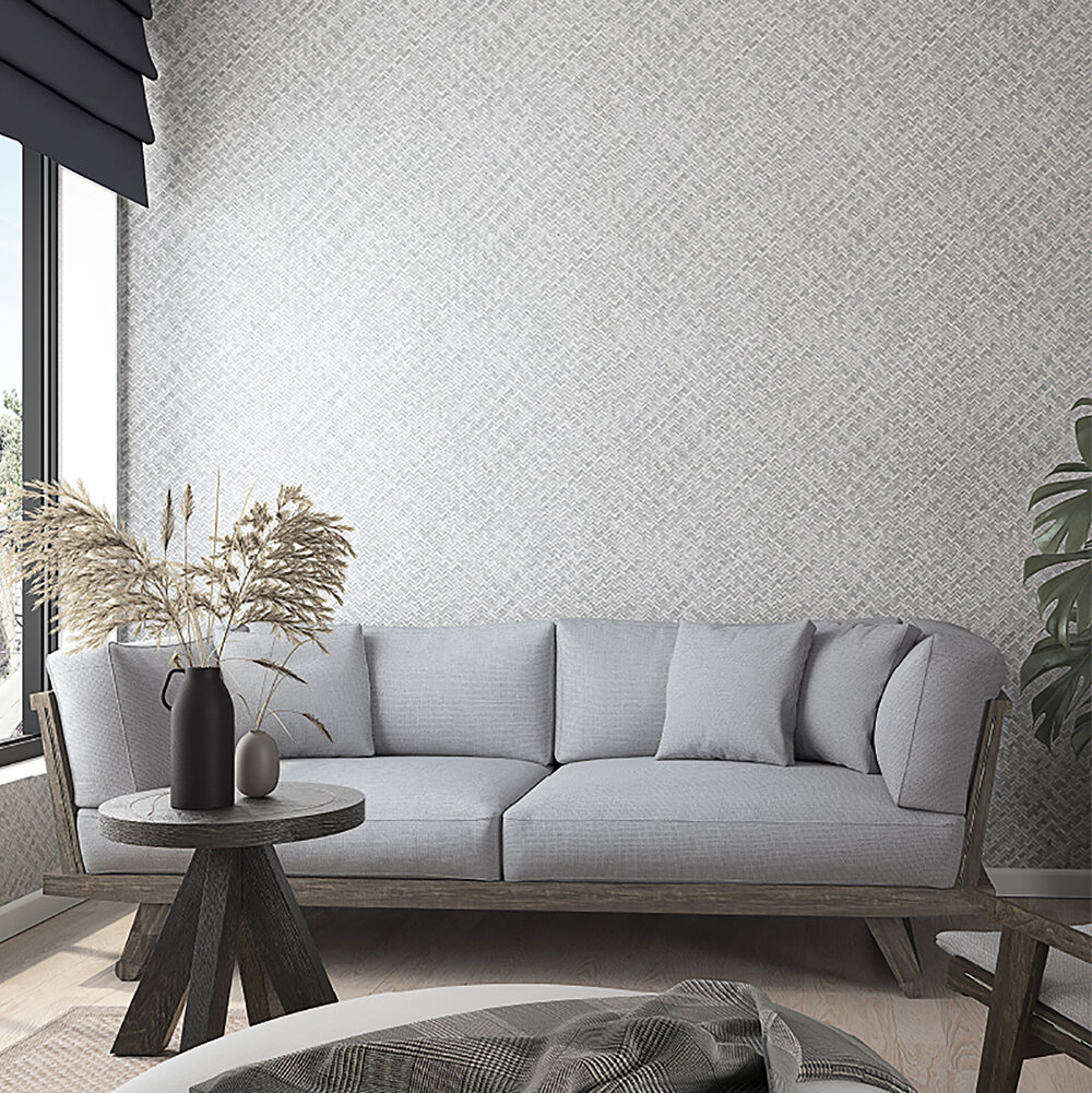 Woven Basket Wallpaper - Light Grey - by Galerie