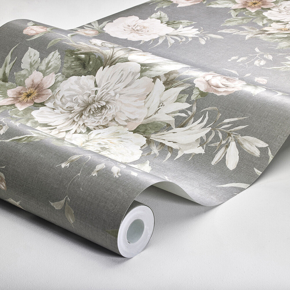 Floral Charm Wallpaper - Grey - by Boråstapeter