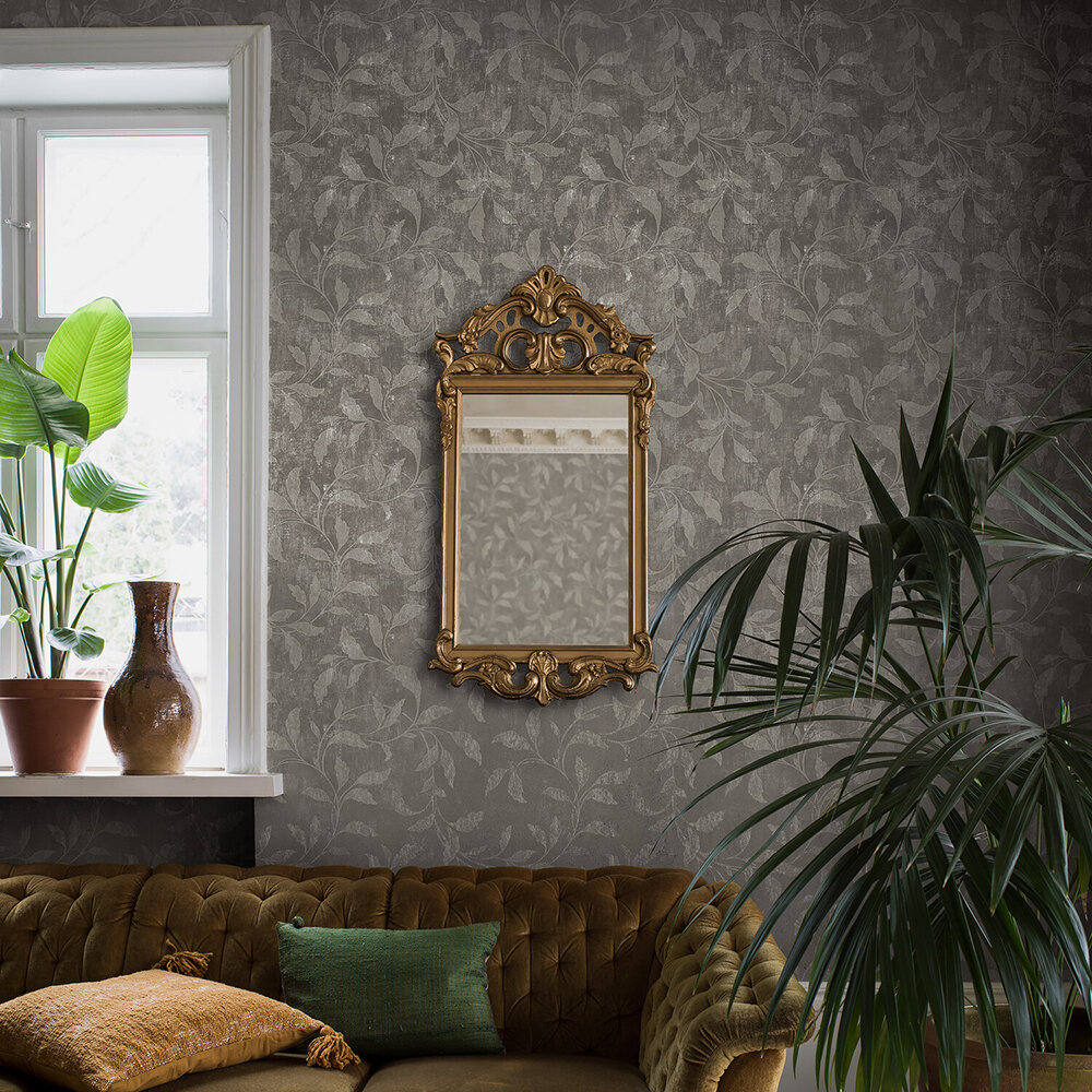 Rosewood Night Wallpaper - Charcoal - by Boråstapeter