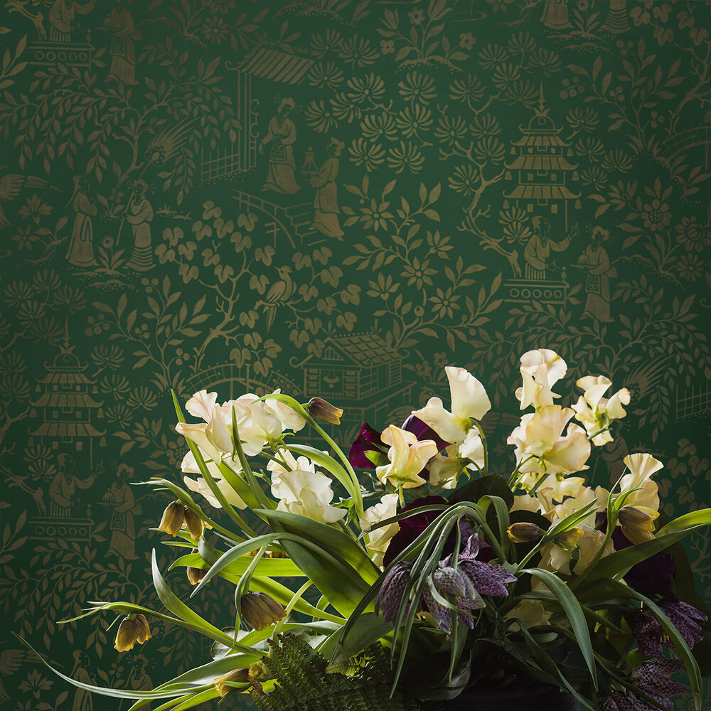 Oriental Garden Wallpaper - Emerald - by Boråstapeter