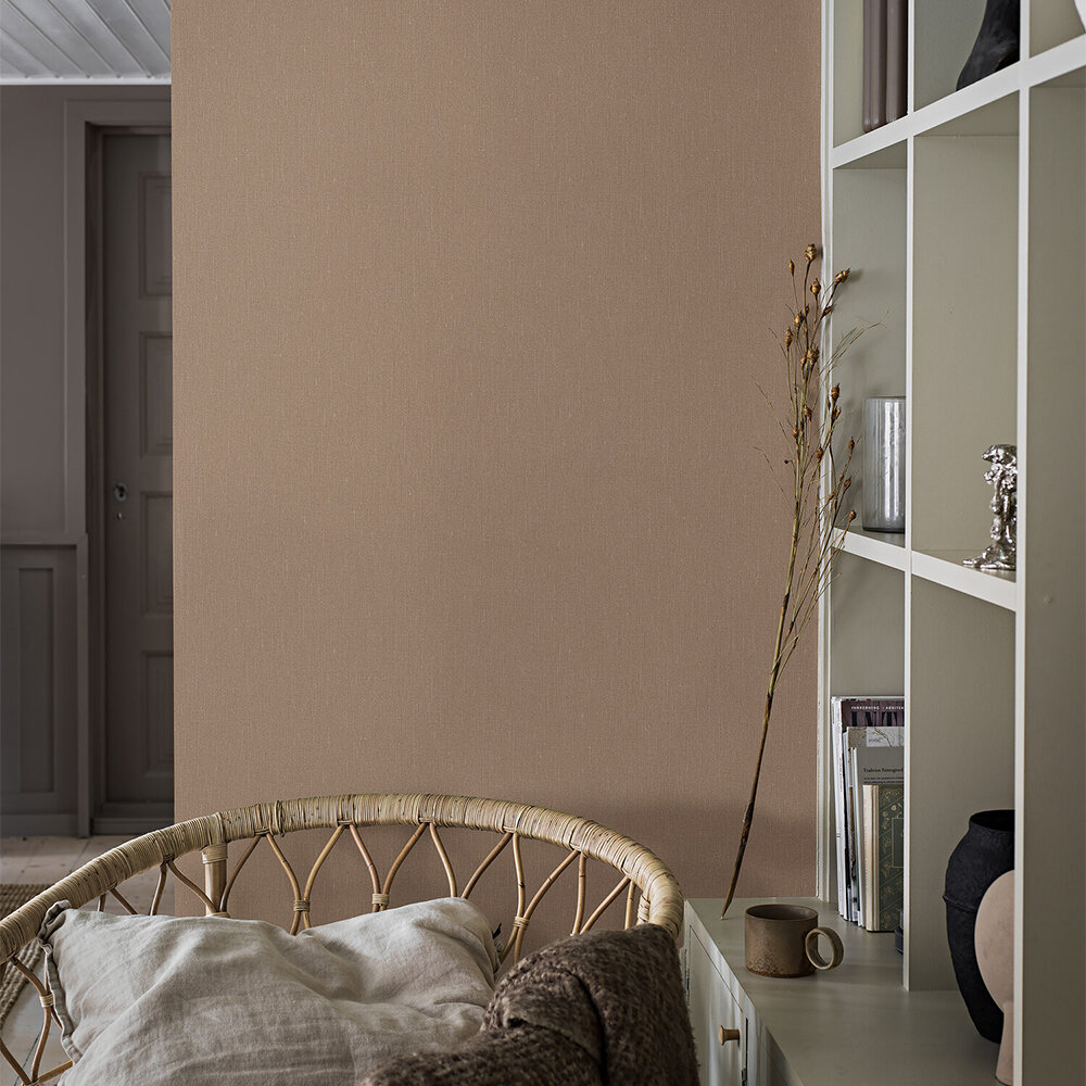 Linen  Wallpaper - Terracotta Linen - by Boråstapeter