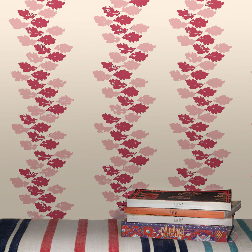 Oak Leaves Wallpaper - Red / Pink - by Barneby Gates