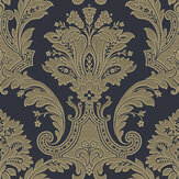Amara Damask Wallpaper - Navy / Gold - by Albany. Click for more details and a description.