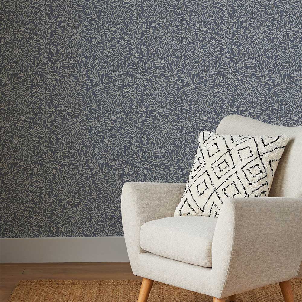 Ditsy Leaf Wallpaper - Navy - by Next