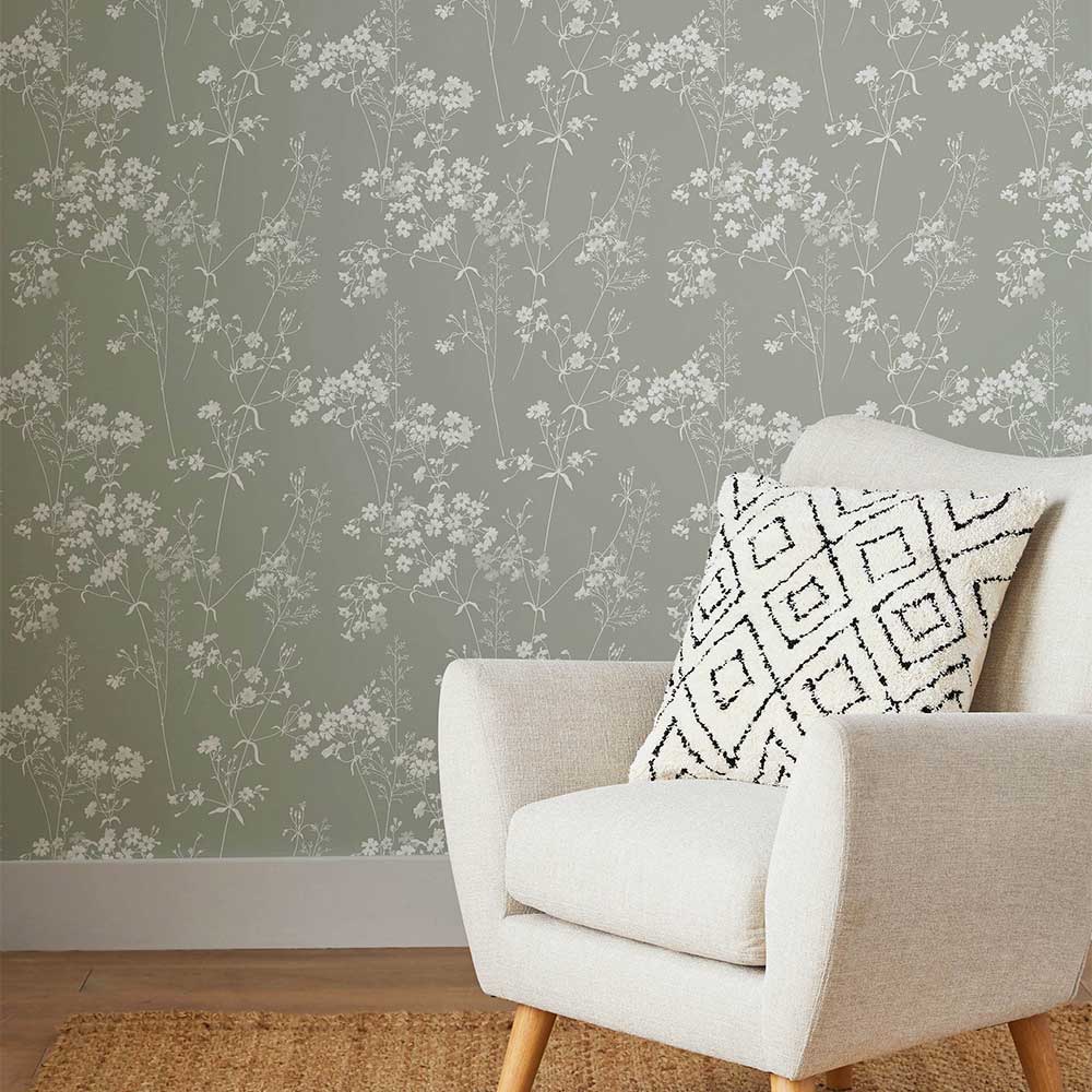 Leaf Wallpaper - Sage - by Next