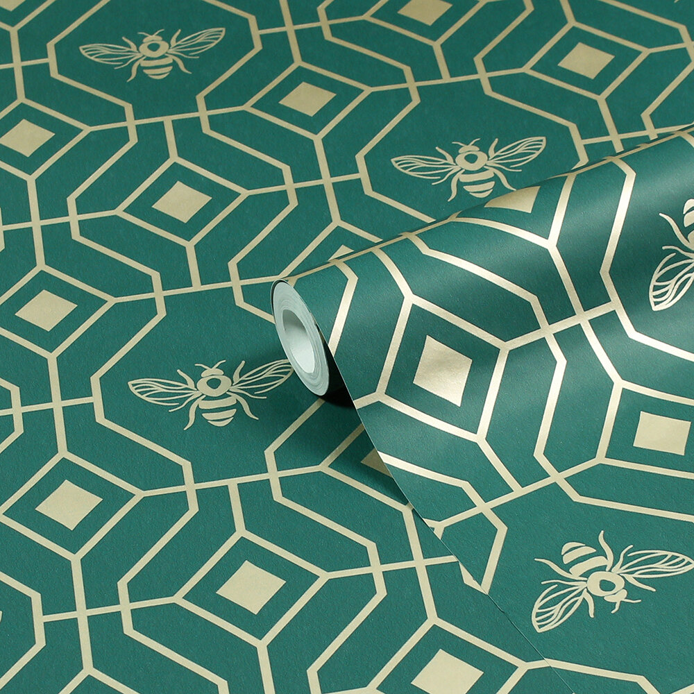Bee Deco Wallpaper - Emerald - by Furn.