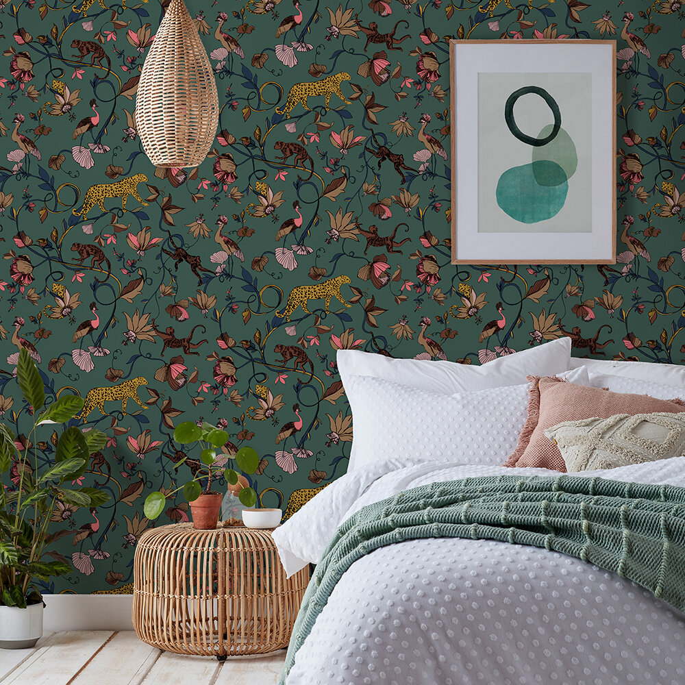 Exotic Wildlings Wallpaper - Juniper Green - by Furn.