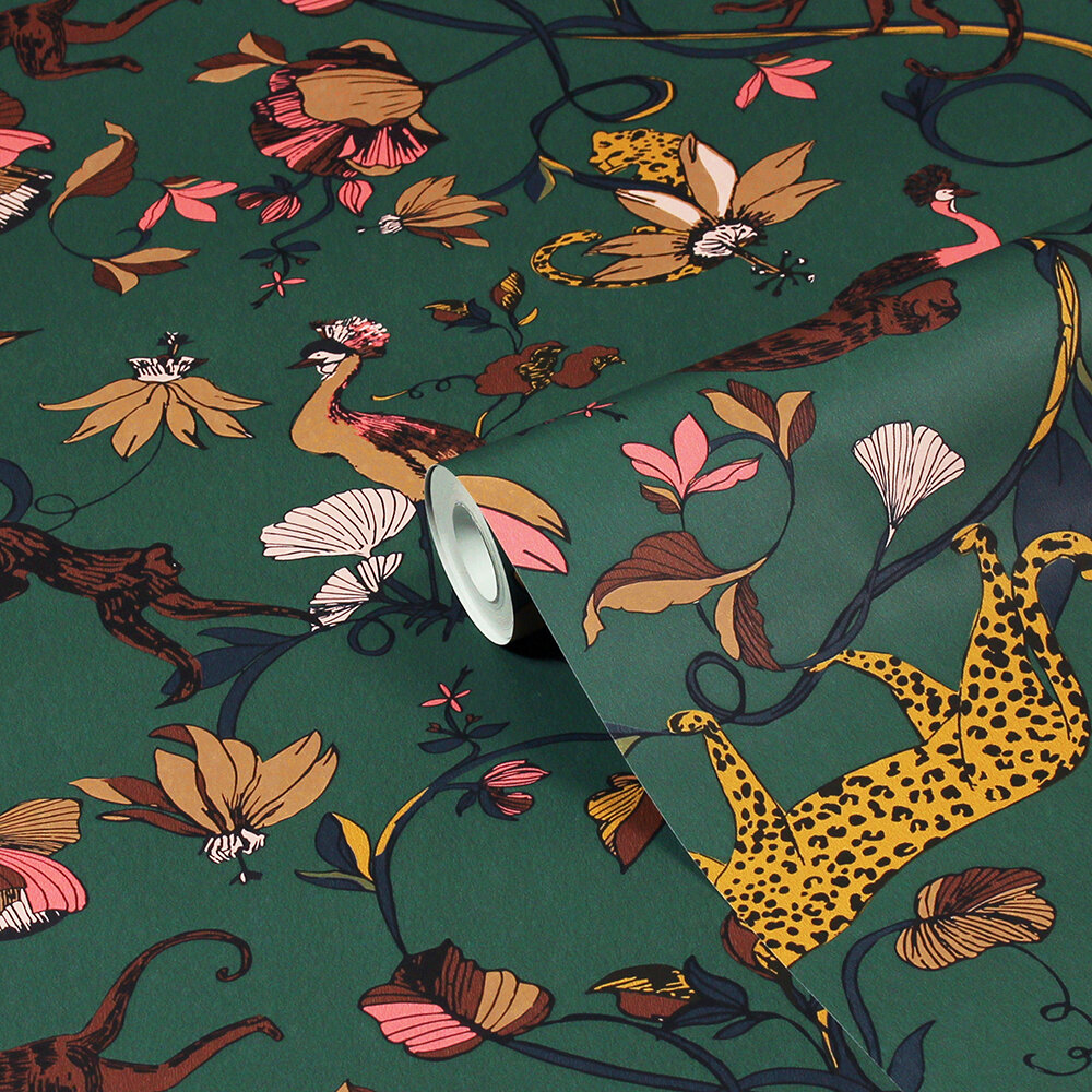 Exotic Wildlings Wallpaper - Juniper Green - by Furn.