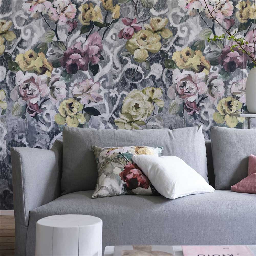 Tapestry Flower Mural - Platinum - by Designers Guild