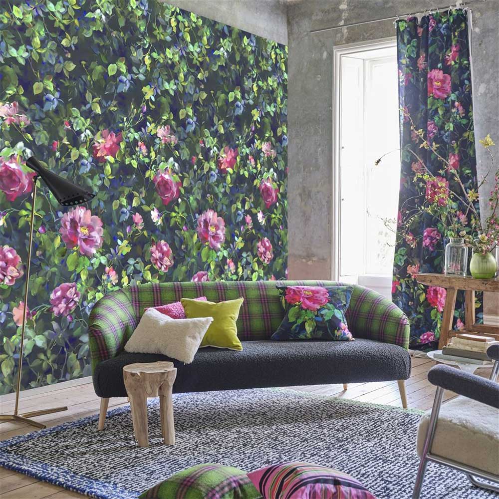 Gertrude Rosa Mural - Emerald Green - by Designers Guild