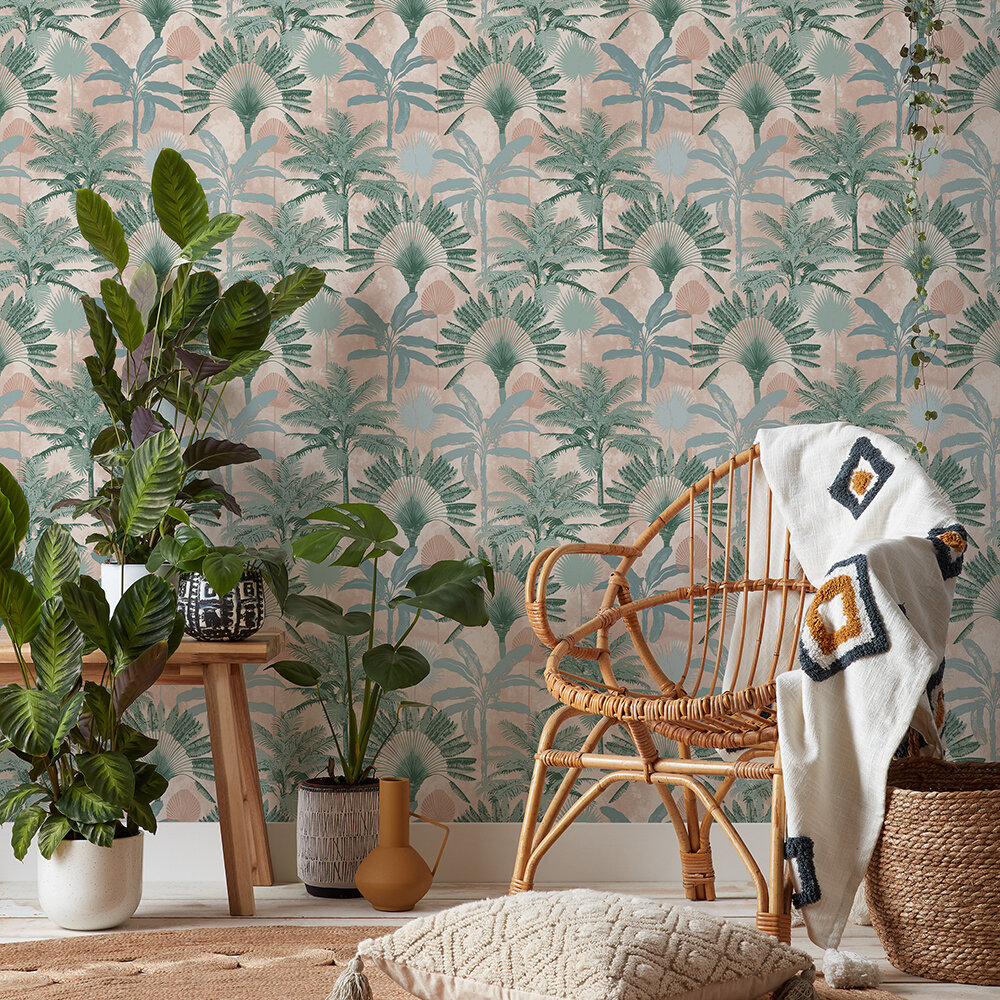 Malaysian Palm Wallpaper - Blush / Green - by Furn.