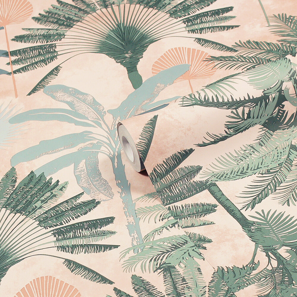 Malaysian Palm Wallpaper - Blush / Green - by Furn.