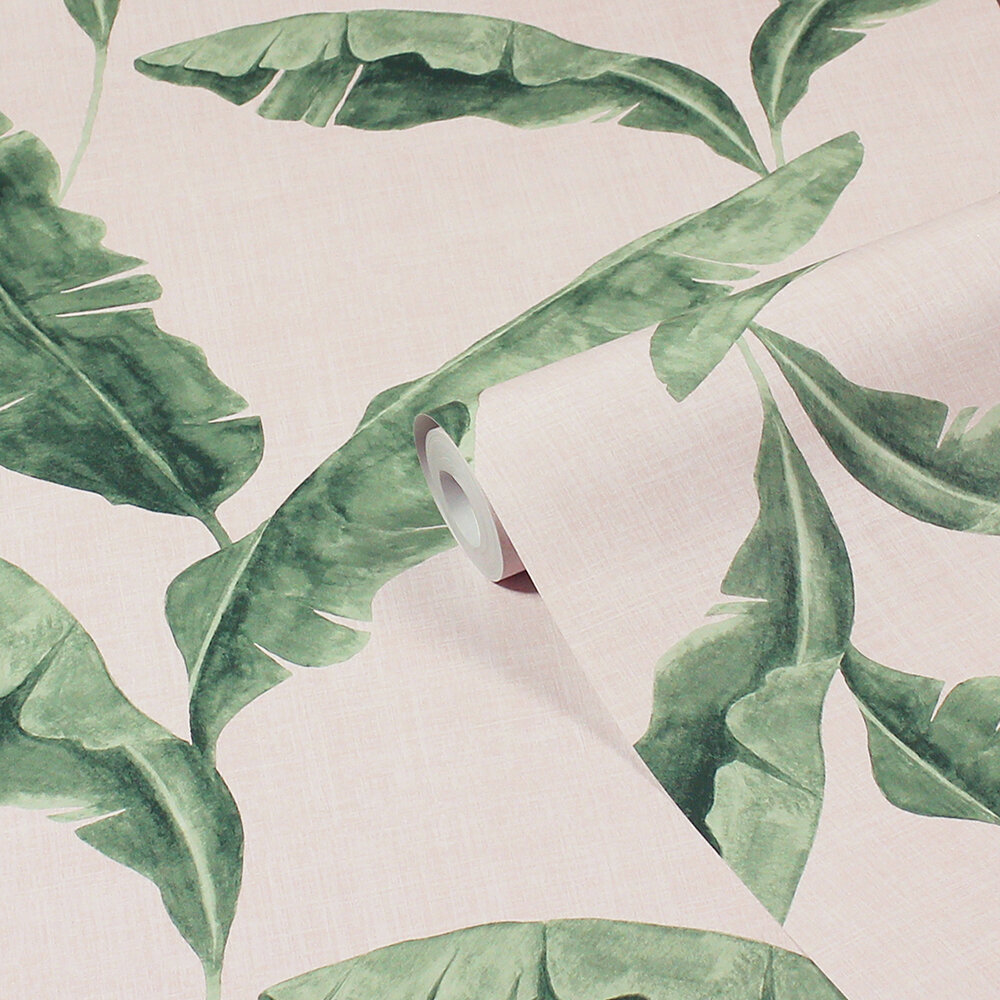 Plantain Wallpaper - Teal / Blush - by Furn.