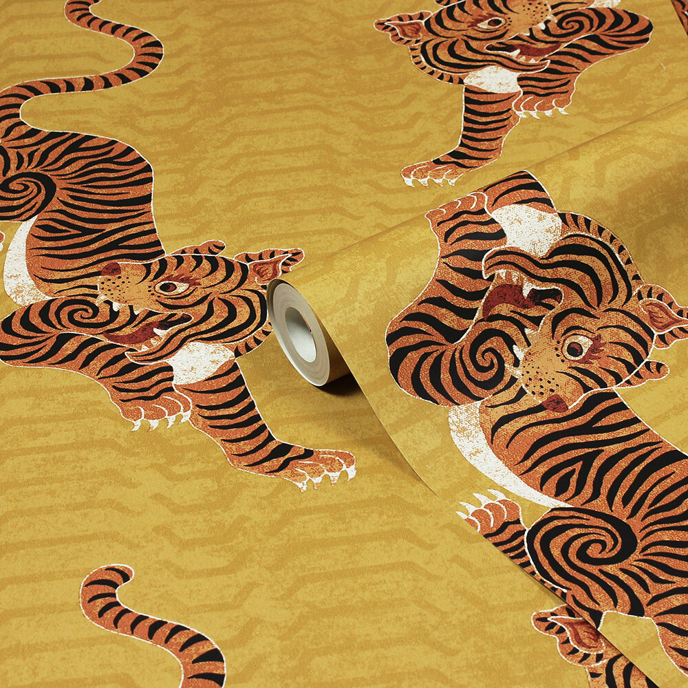 Tibetan Tiger Wallpaper - Ochre - by Furn.