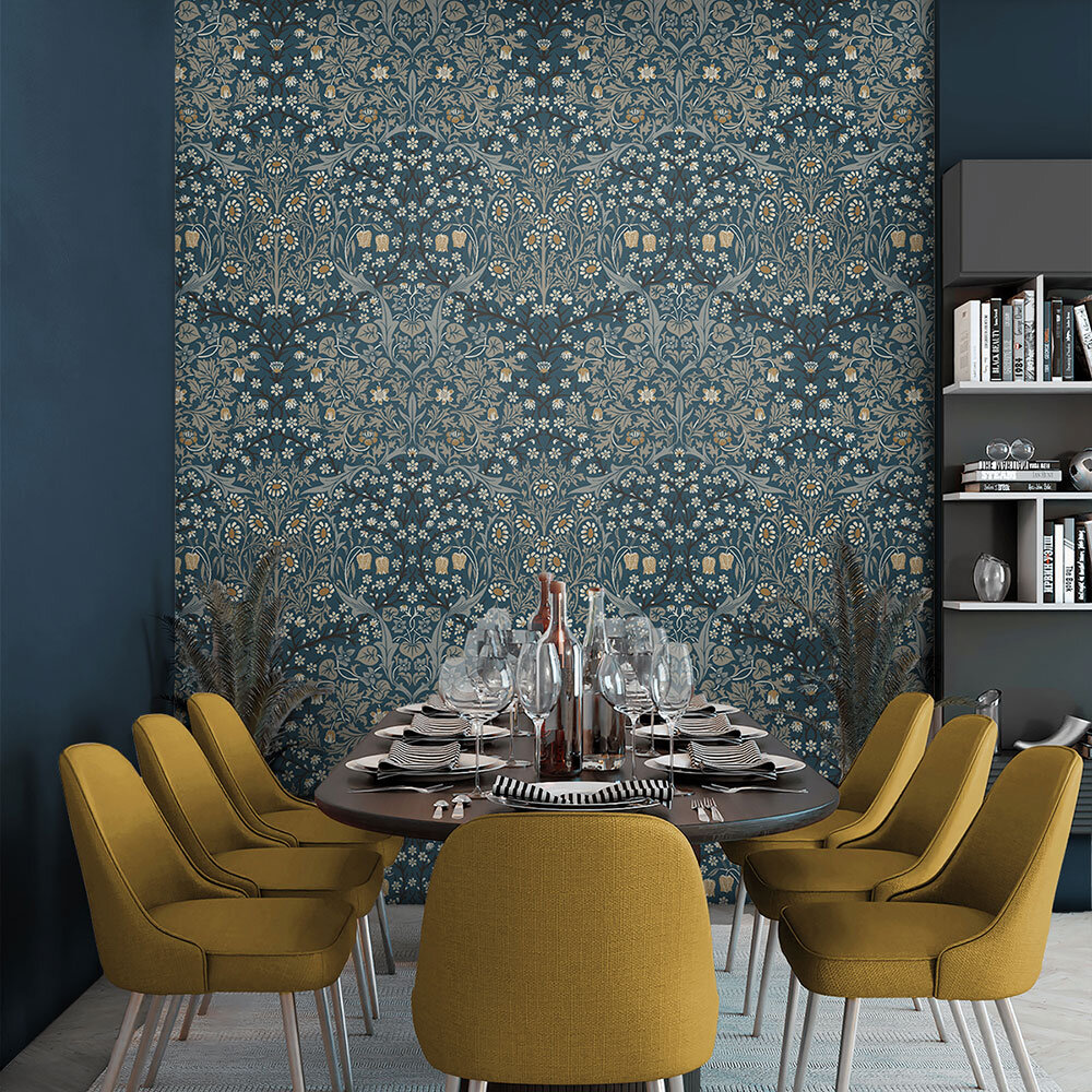 Victorian Garden Wallpaper - Navy Blue - by NextWall