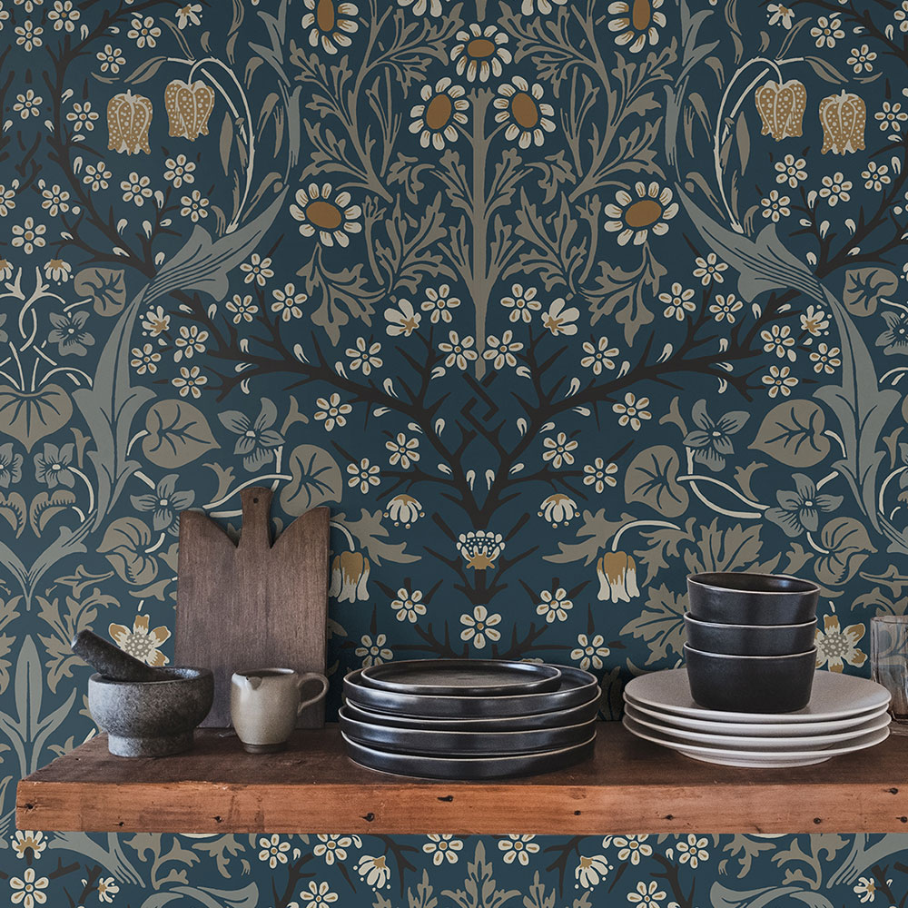 Victorian Garden Wallpaper - Navy Blue - by NextWall