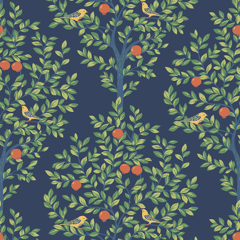 Fruit Tree Wallpaper - Navy Blue - by NextWall