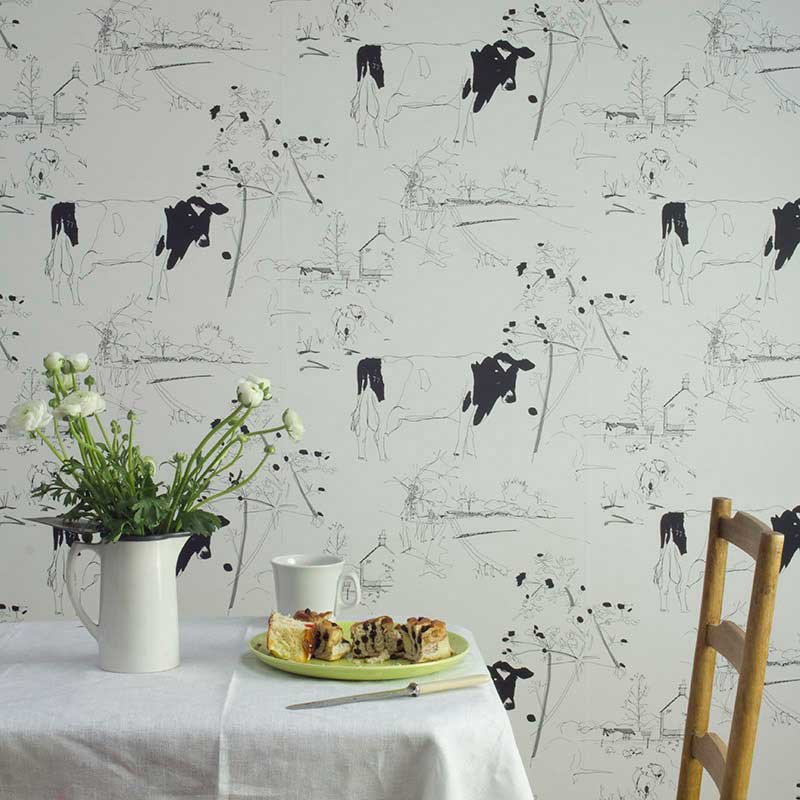 Countryside Toile Wallpaper - Black / White - by Belynda Sharples