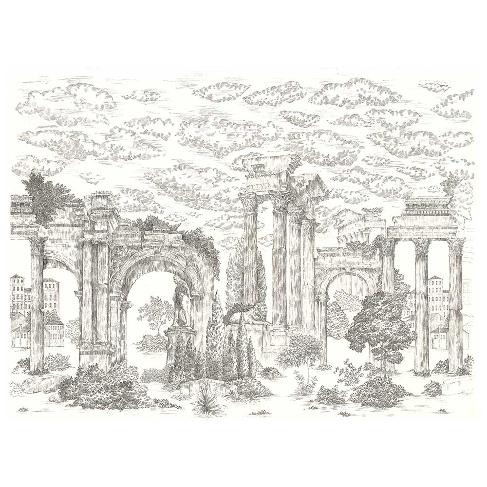 Ruins Linen Mural - Graphite - by Coordonne