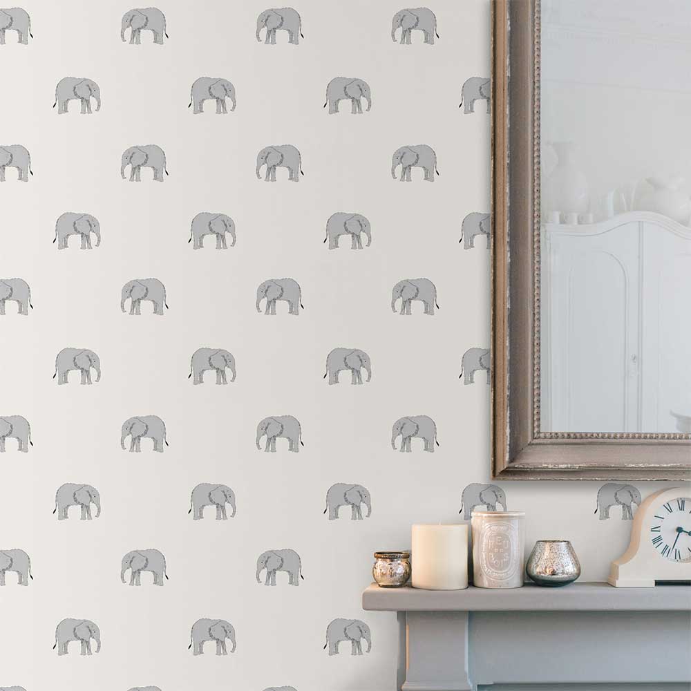 Elephant Wallpaper - Natural - by Sophie Allport