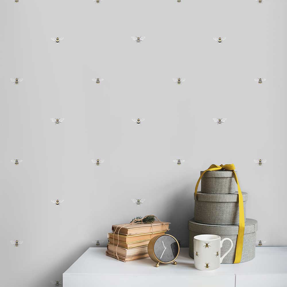 Bees Wallpaper - Grey - by Sophie Allport
