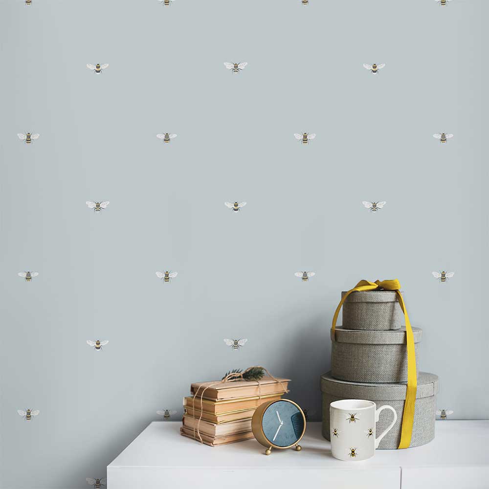 Bees Wallpaper - Duck Egg - by Sophie Allport