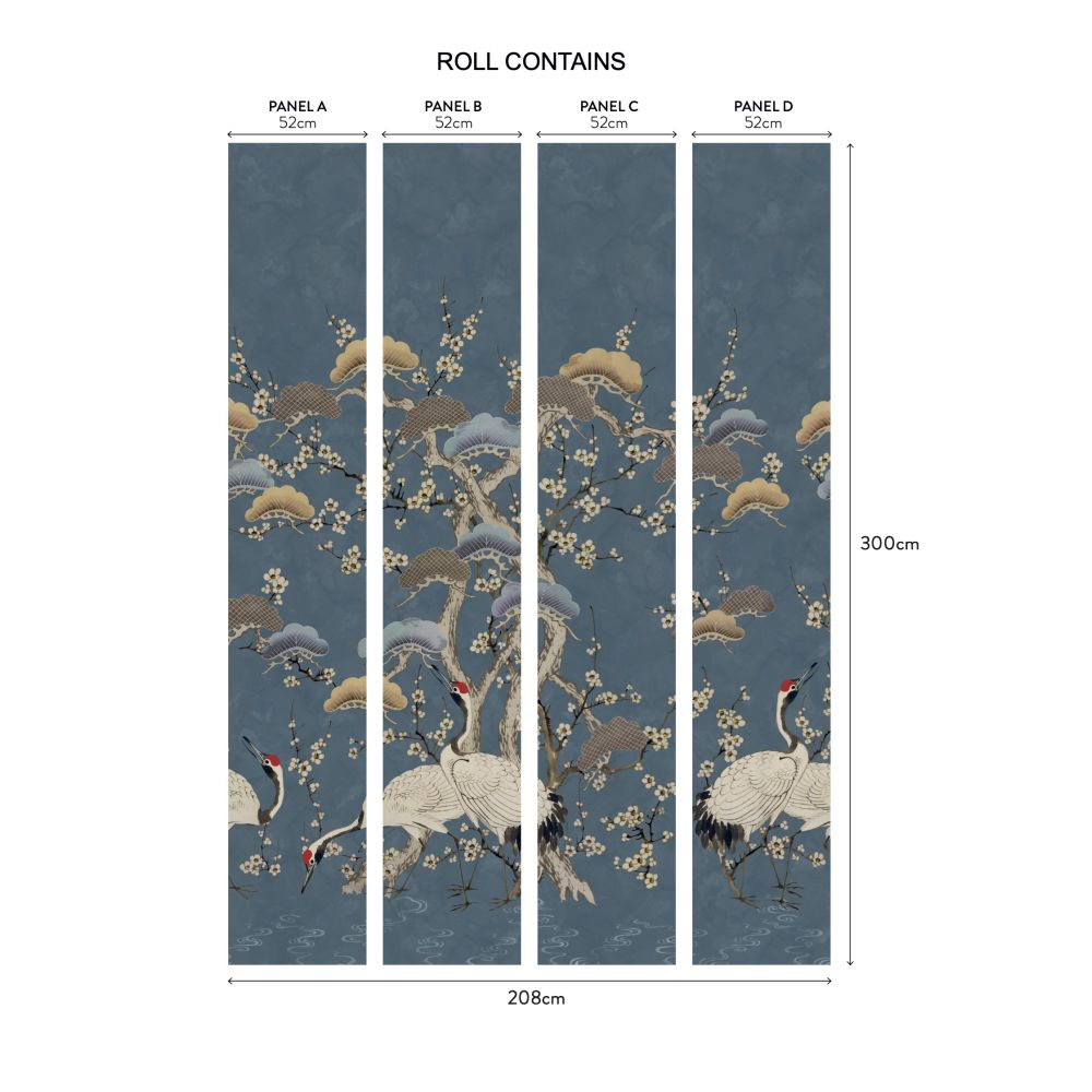 Kyoto Blossom Mural - Prussian Blue - by 1838 Wallcoverings