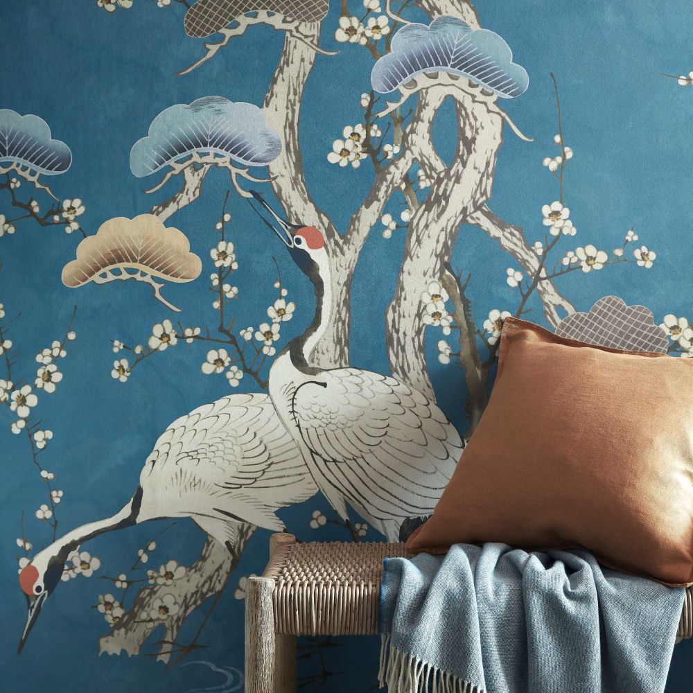 Kyoto Blossom Mural - Prussian Blue - by 1838 Wallcoverings