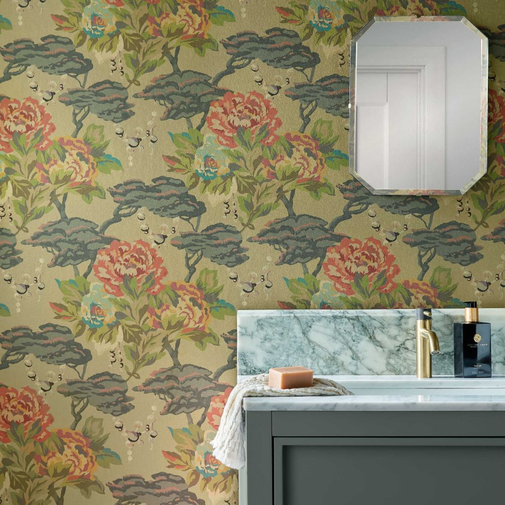 Paeonia Wallpaper - Lacquer - by 1838 Wallcoverings
