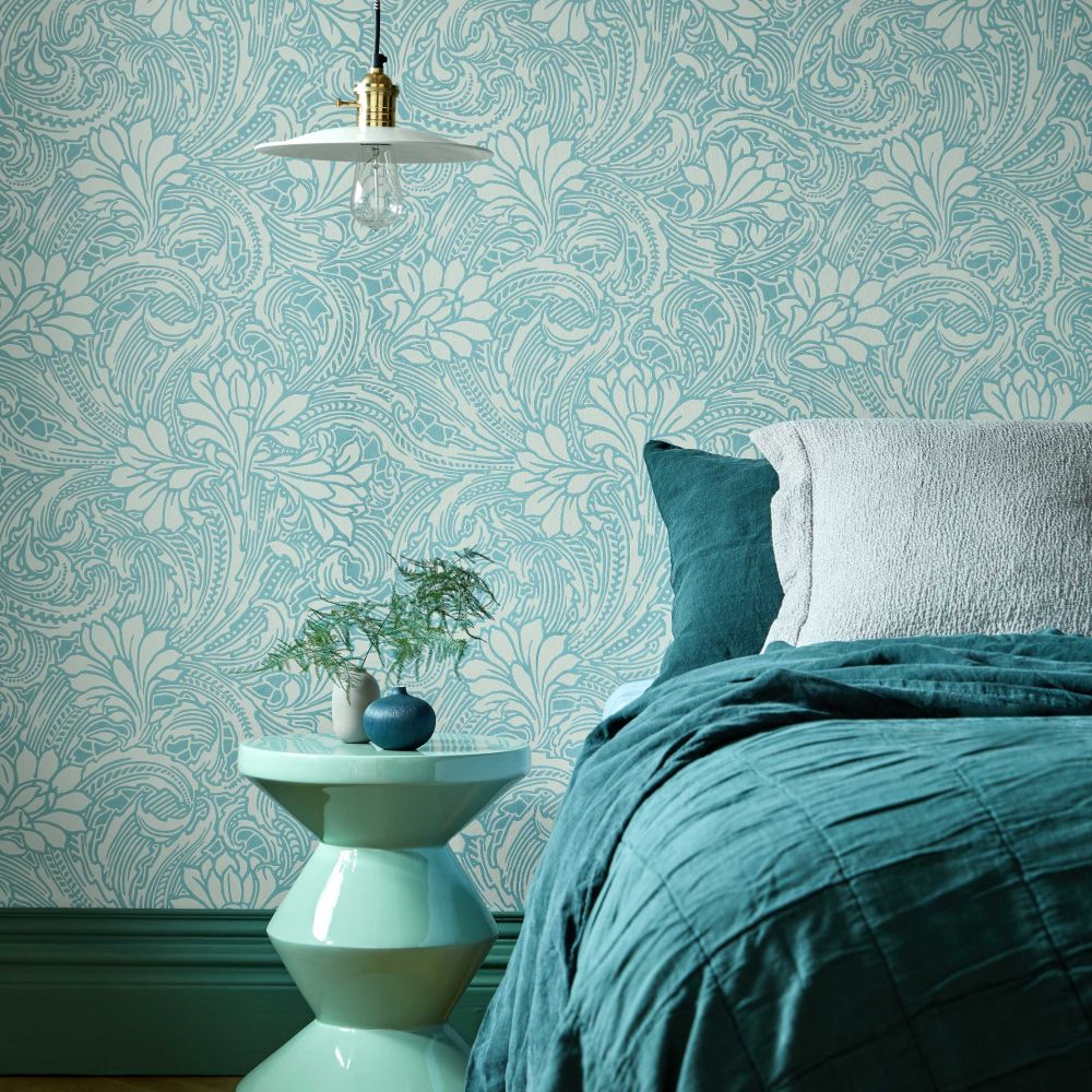 Eden Wallpaper - Soft Teal - by 1838 Wallcoverings