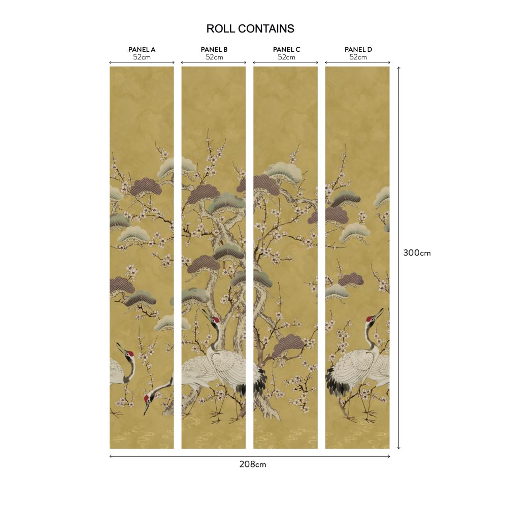 Kyoto Blossom Mural - Golden Yellow - by 1838 Wallcoverings