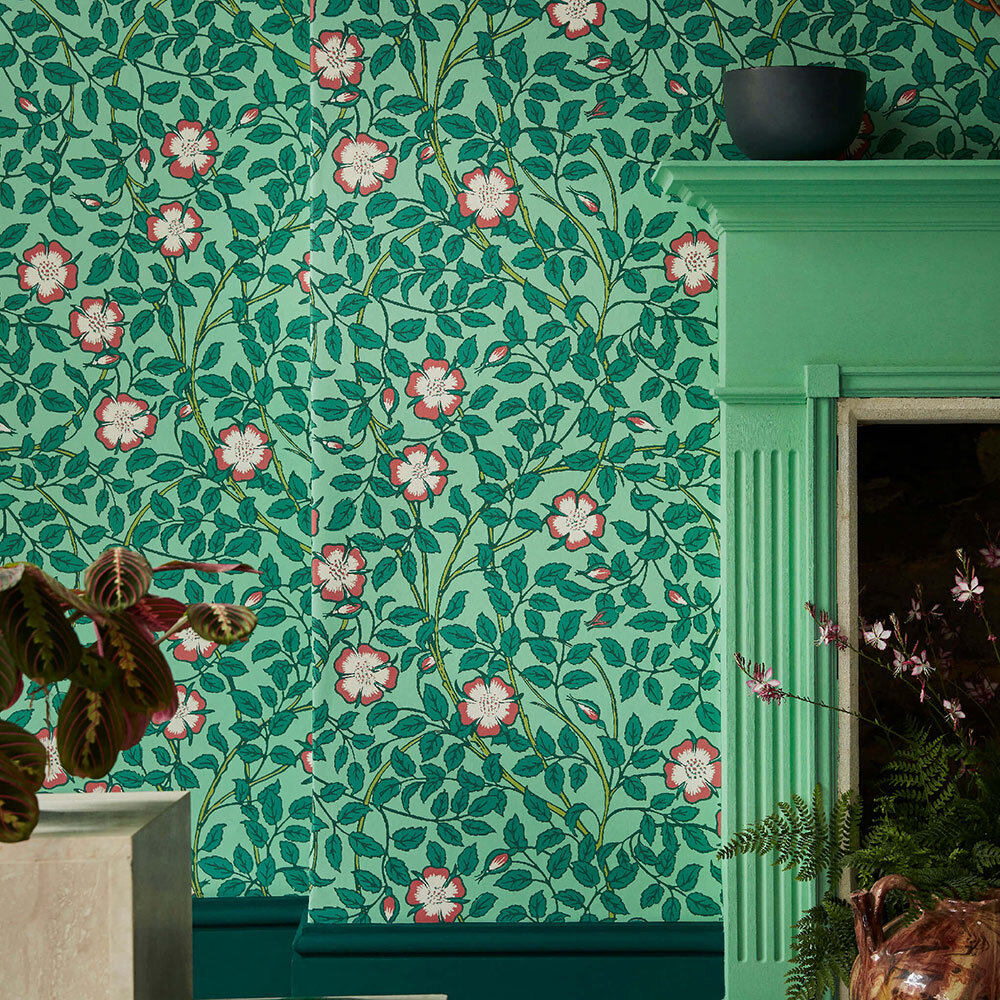 Briar Rose Wallpaper - Green Verditer - by Little Greene