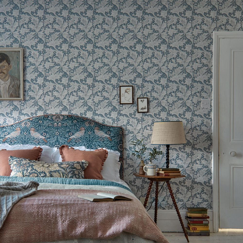 Wallflower Wallpaper - Woad Blue - by Morris