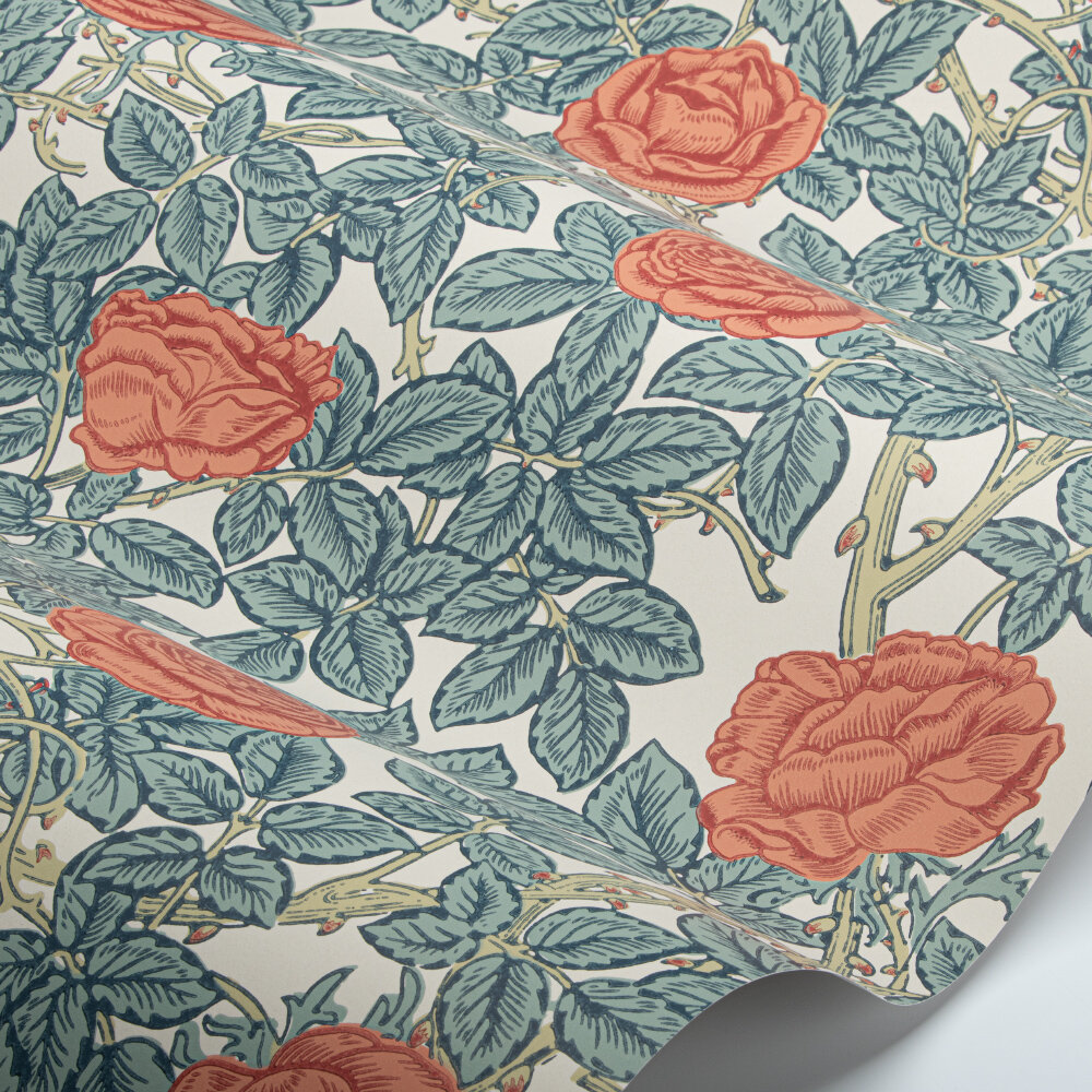 Rambling Rose Wallpaper - Emery Blue / Spring Thicket - by Morris