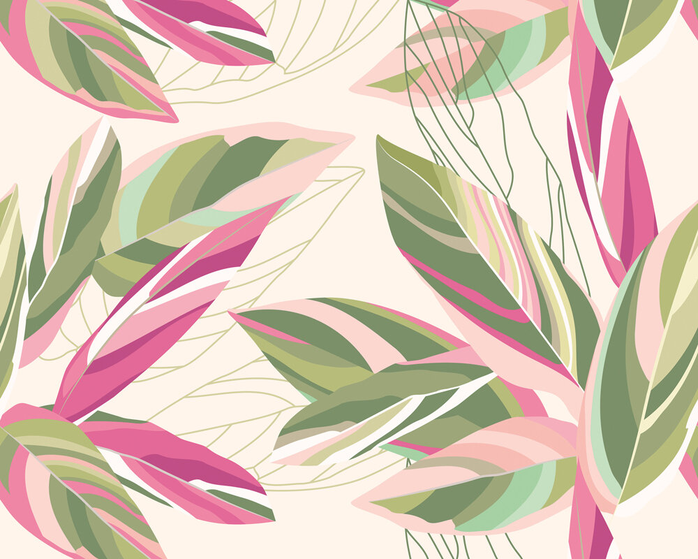 Botanical Calathea Leaves Large  Mural - Pink - by Origin Murals