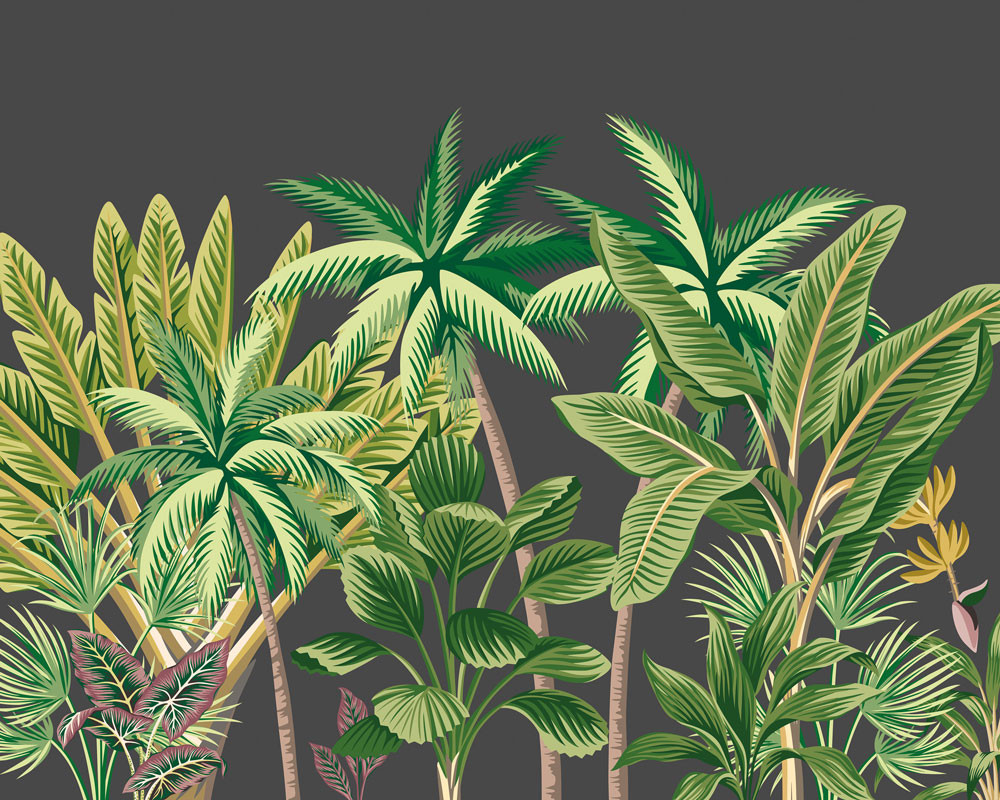Tropical Palm Trees Large Mural - Black - by Origin Murals