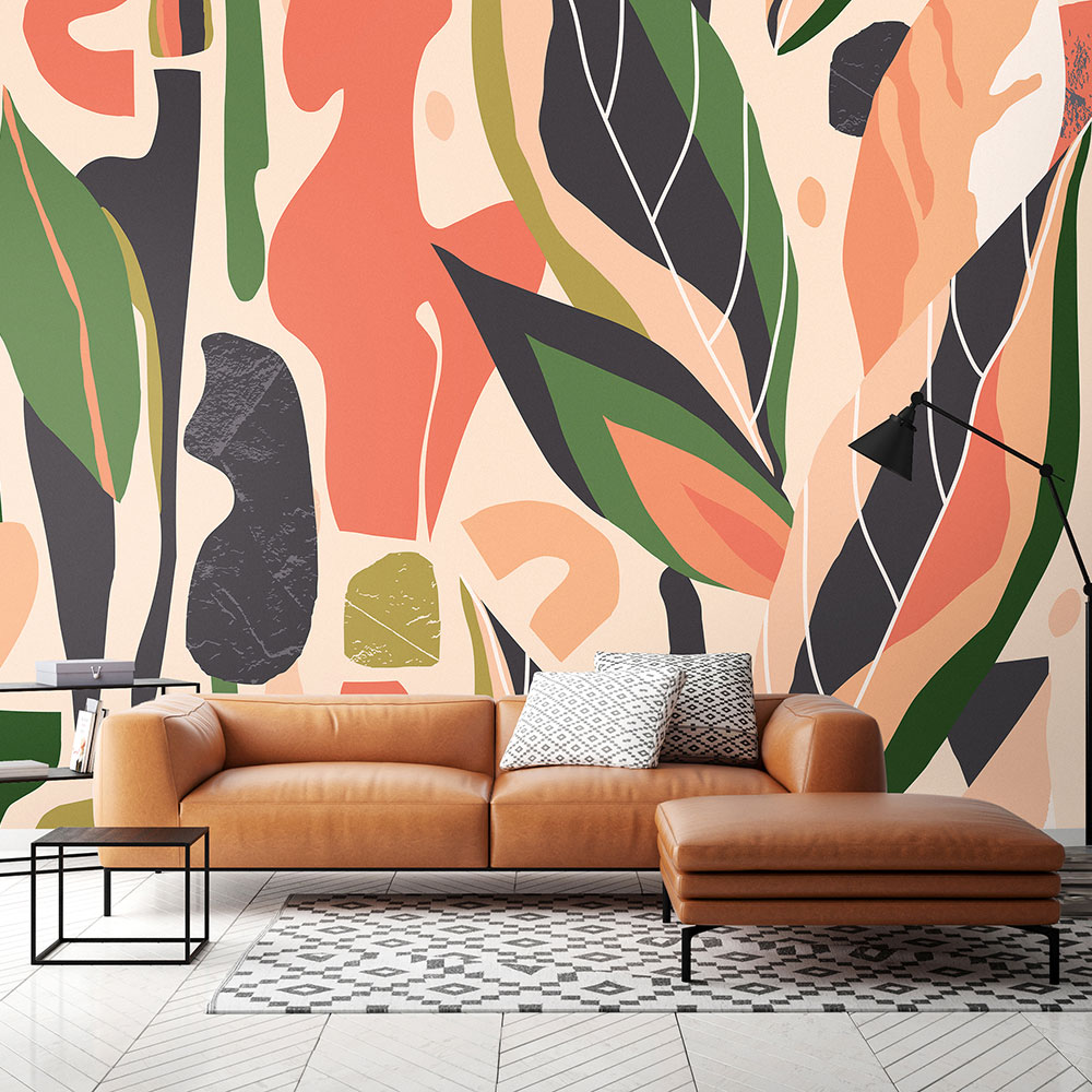 Abstract Leaf Shapes Large Mural - Orange - by Origin Murals