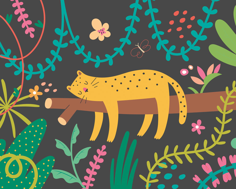 Sleeping Jungle Leopard Large  Mural - Black - by Origin Murals
