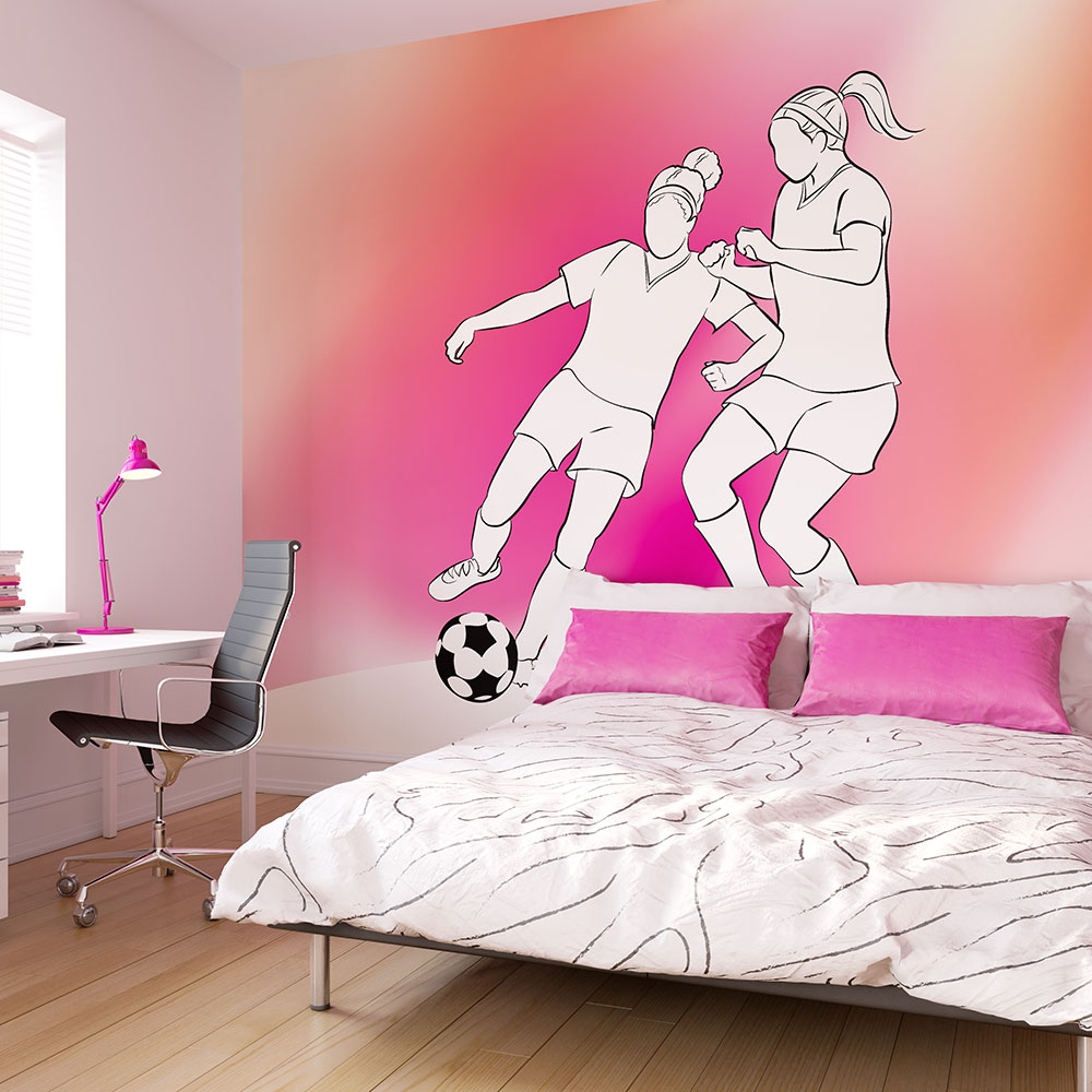 Girls Playing Football Large  Mural - Pink - by Origin Murals