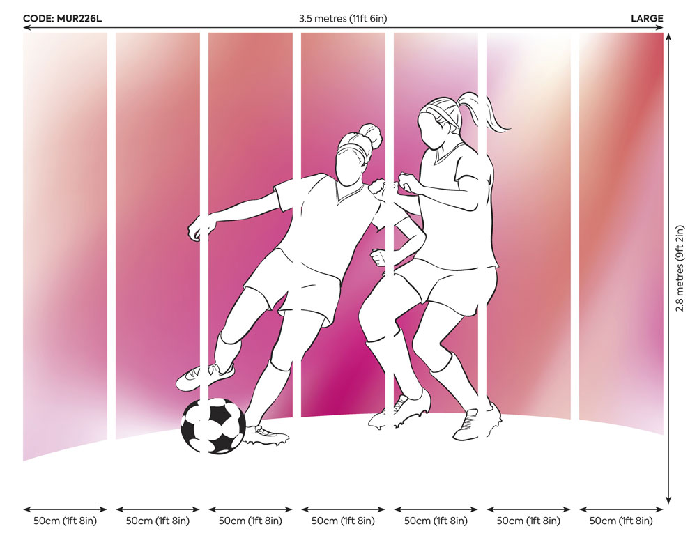 Girls Playing Football Large  Mural - Pink - by Origin Murals