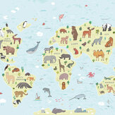 Childrens' World Map Large  Mural - Blue - by Origin Murals. Click for more details and a description.