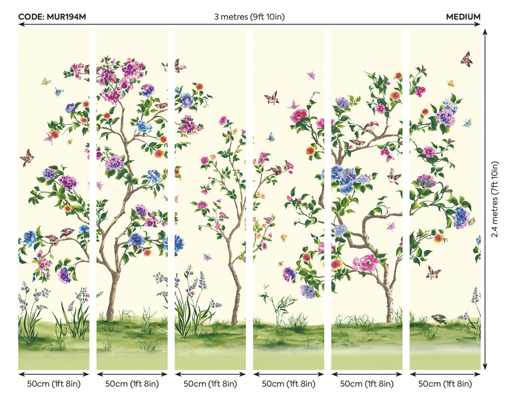 Oriental Flower Tree Medium  Mural - Ivory - by Origin Murals