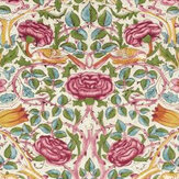 Rose Fabric - Boughs Green / Rose - by Morris. Click for more details and a description.
