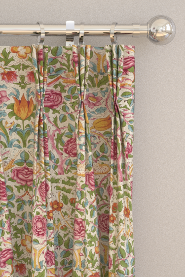 Rose Curtains - Boughs Green / Rose - by Morris. Click for more details and a description.