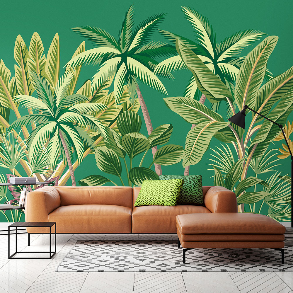 Tropical Palm Trees Medium Mural - Green - by Origin Murals